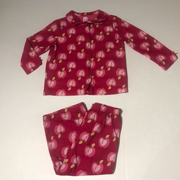 Carter’s Pink Apple Novelty Print Fleece Matching Pajama Set Girls Sz 3 Toddler - Picture 1 of 6